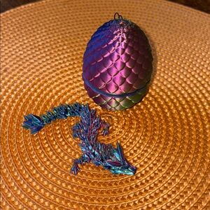 Mini 3D Printed Iridescent Rainbow Egg with Articulated Dragon Fidget Toy